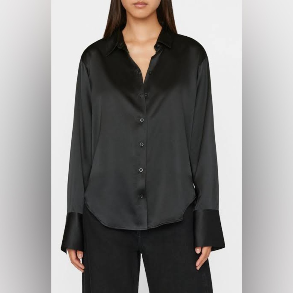 FRAME Black Silk Button Down Shirt